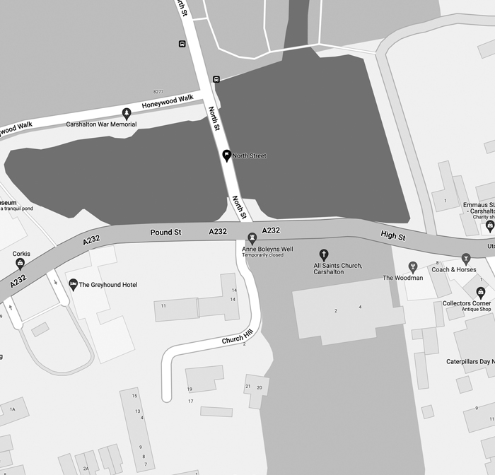 Anne Boleyn's Well map Carshalton