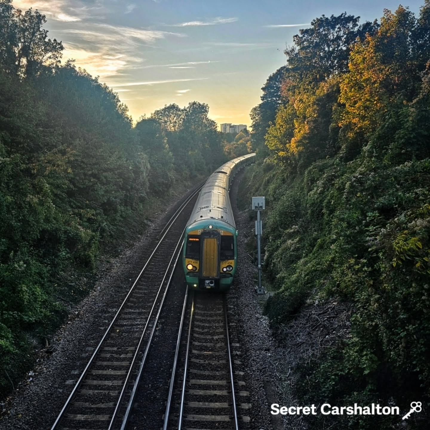 The 18:19 from Sutton approaching Carshalton Beeches. It's a train. We spoil you.