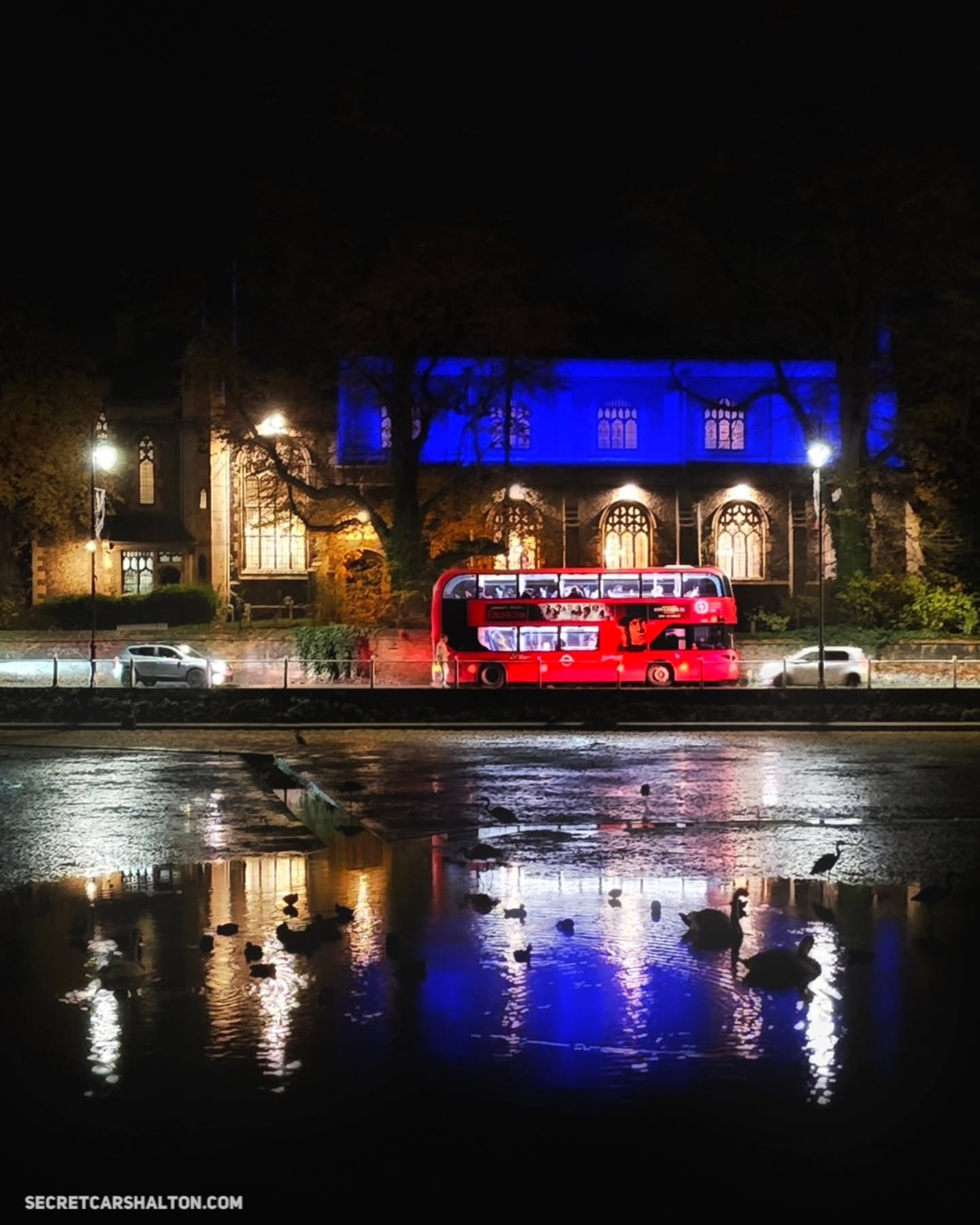 Ponds in Peril* A red London bus travelling alongside Carshalton Ponds. The ponds are awaiting a full professional asse…